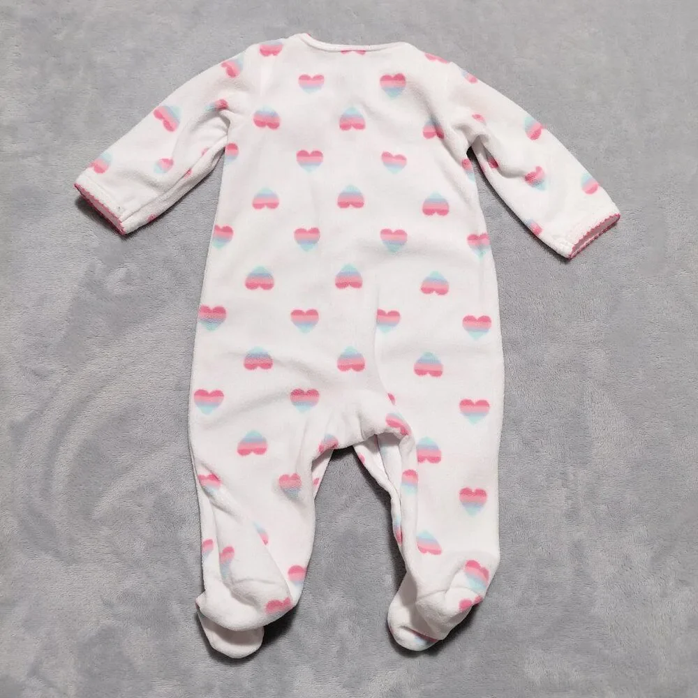 Carter's NB Fleece Footie All-Over Heart Print Full Snap with Ribbons
